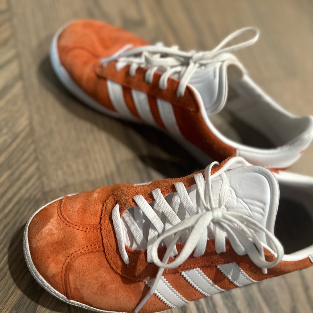 Burnt orange - red adidas sambas - bought about 6 mo the ago and for a party